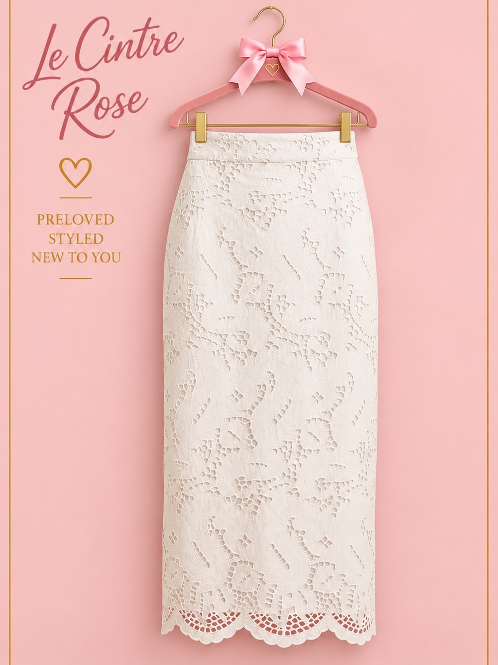 Lauren Ralph Lauren Cream Eyelet Lace Midi Skirt
